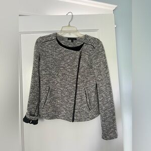 Vintage Black & White Textured Zip-Front Jacket